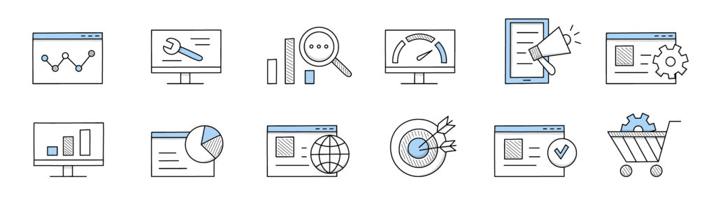 Seo, Search Engine Optimization Doodle Icons