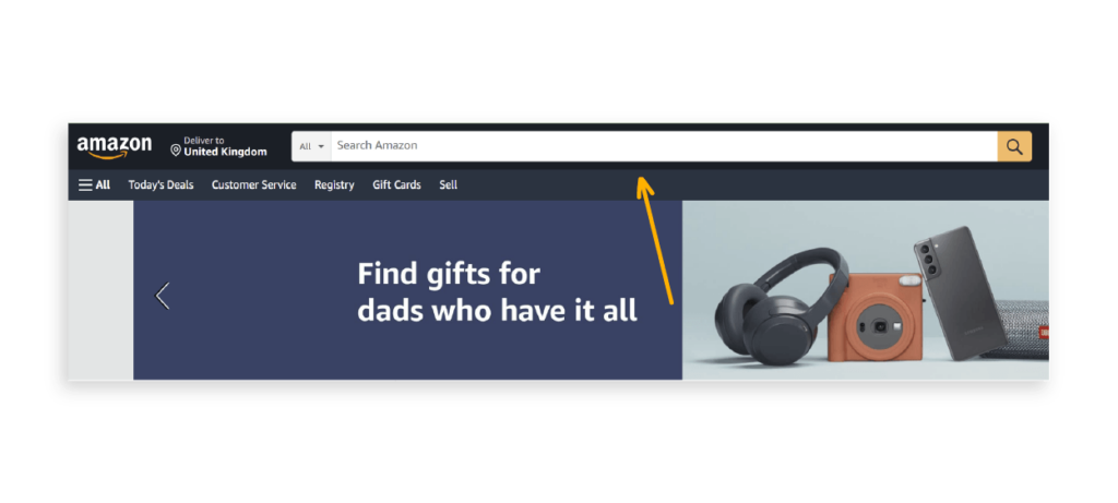 An overview of Amazon Search Bar, where users enter their search term