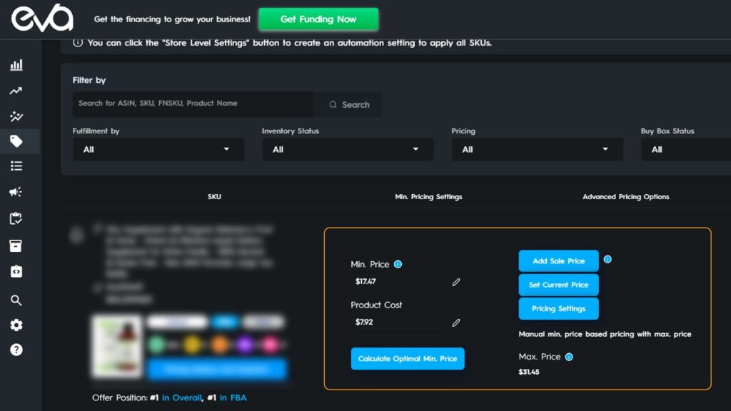 Heres The Screenshot Of Eva Pricing Setting