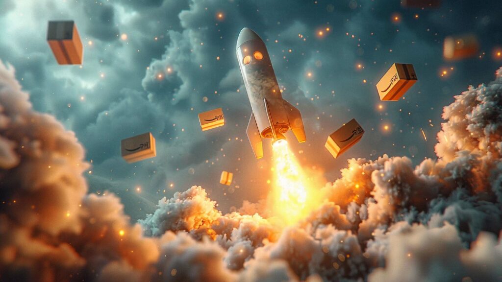 Here's An Energetic Graphic Showing Amazon Sellers Breaking Through Growth Barriers With A Rocket Fuel Visual Metaphor For Funding